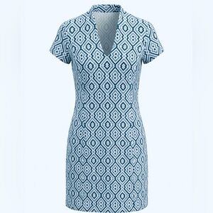 J MCLAUGHLIN WOMENS DRESS SIZE XS BLUE AND WHITE DESIGN